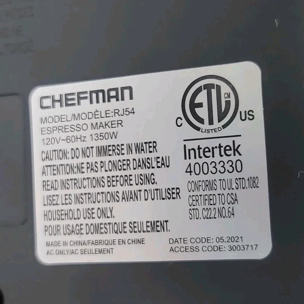Chefman RJ54 6-in-1 Espresso Machine Stainless Steel BASE UNIT ONLY Replacement